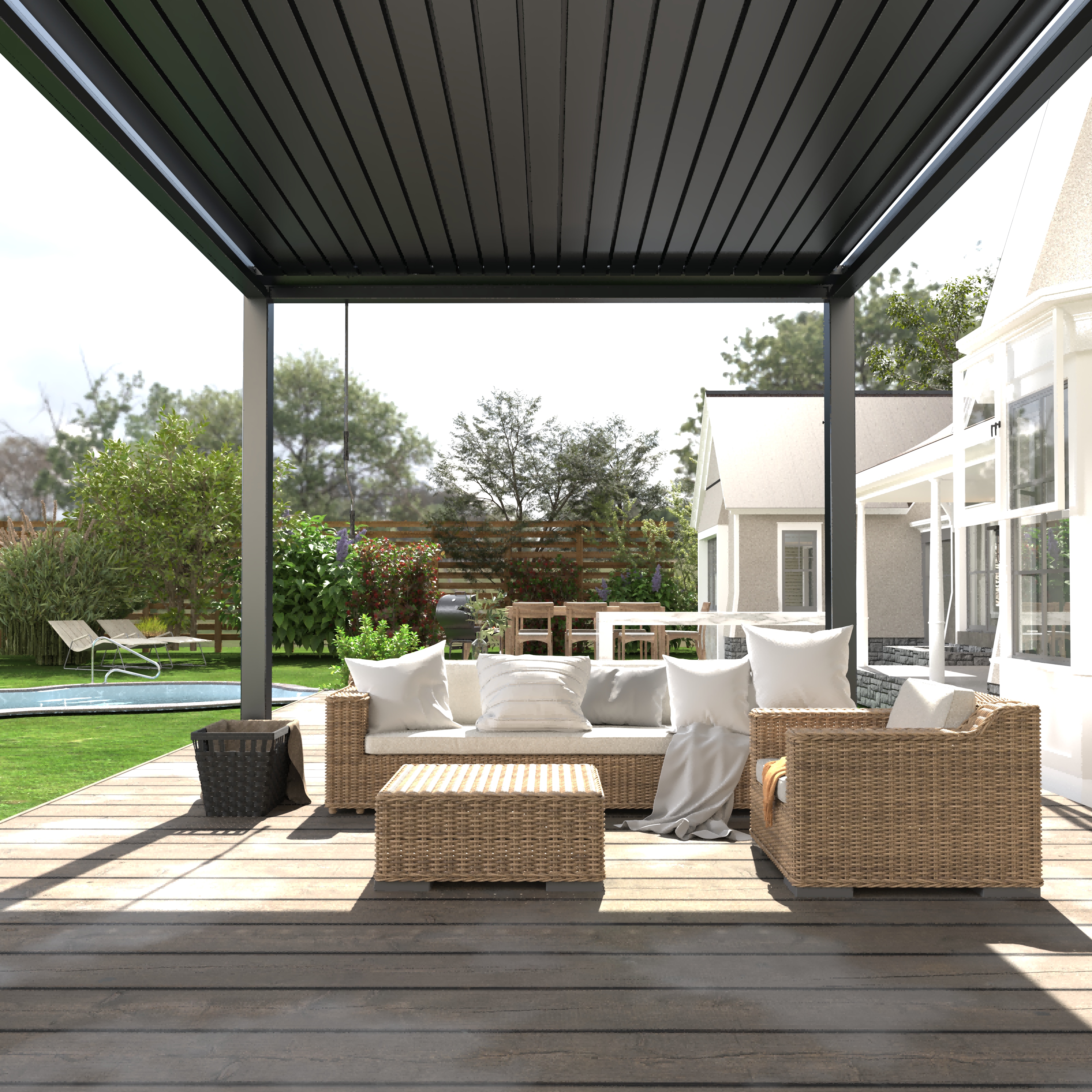 Pergola,Manual Outdoor Louvered Sun Shade, Combined Shutter & Canopy For Indoor & Outdoor Spaces_maomaolike.com